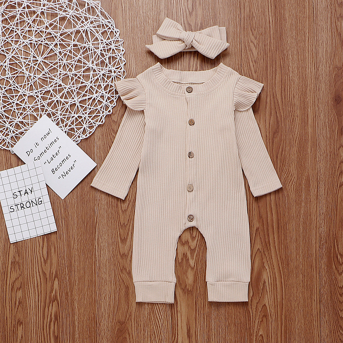 Long Sleeve Button Romper & Headband