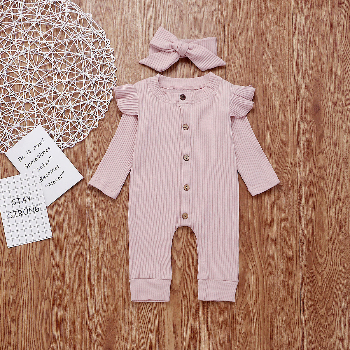 Long Sleeve Button Romper & Headband