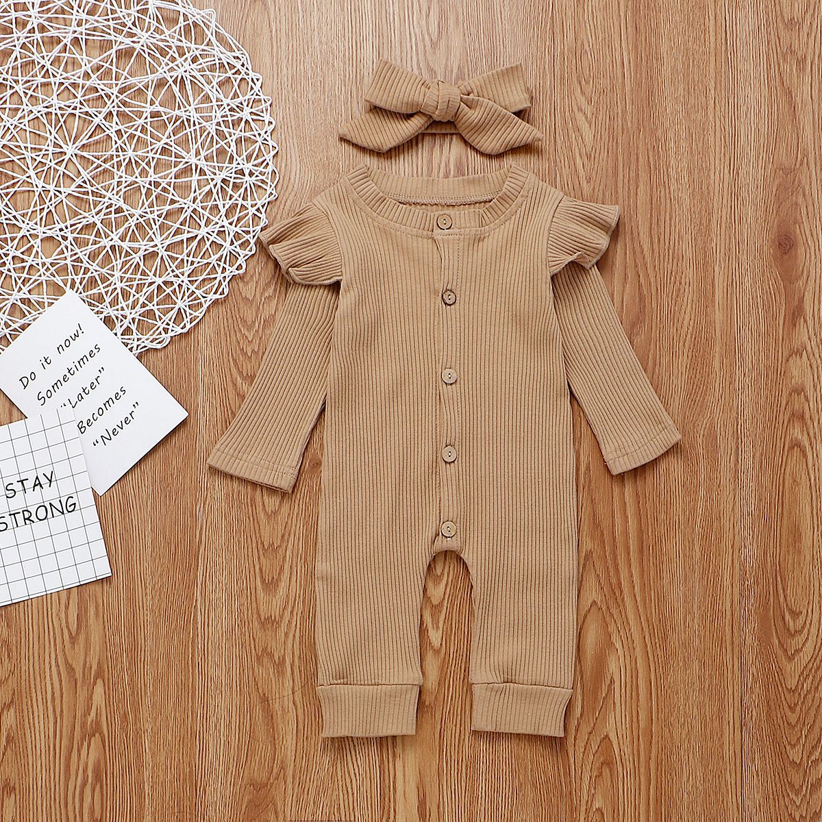 Long Sleeve Button Romper & Headband