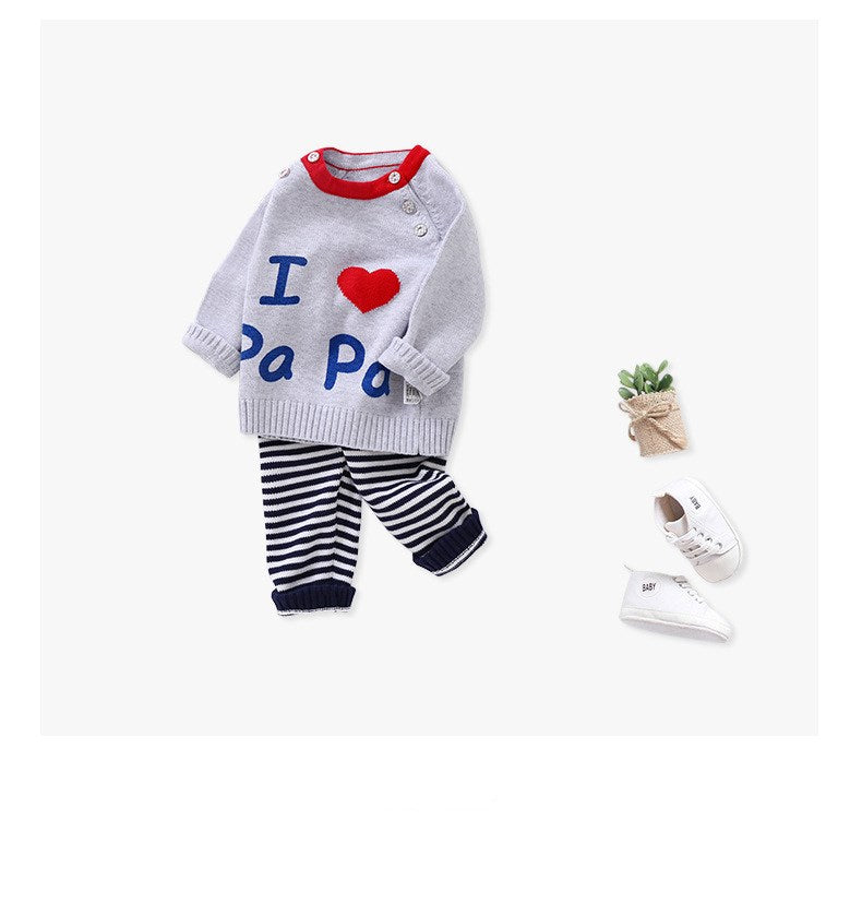 Baby Sweater & Striped Pants Set