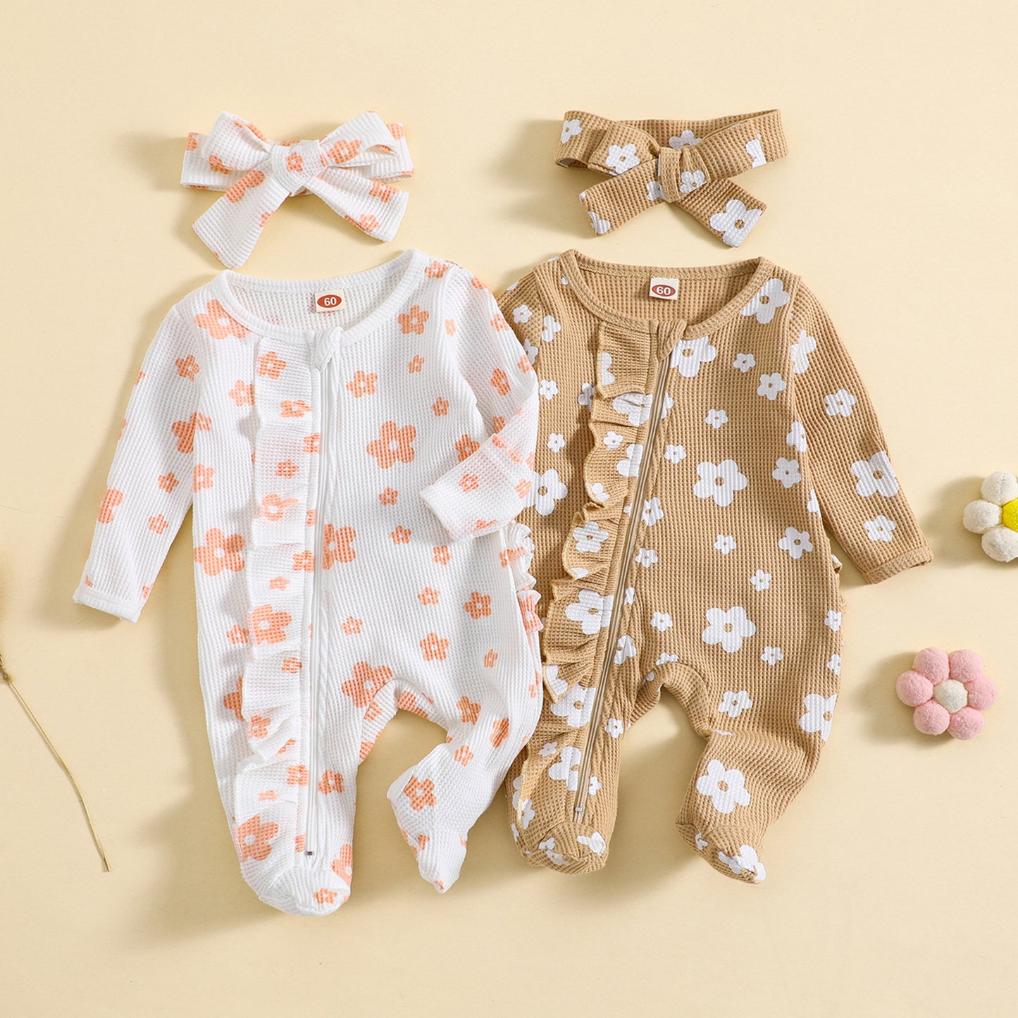 Waffle Print Crawling Suit with Headband