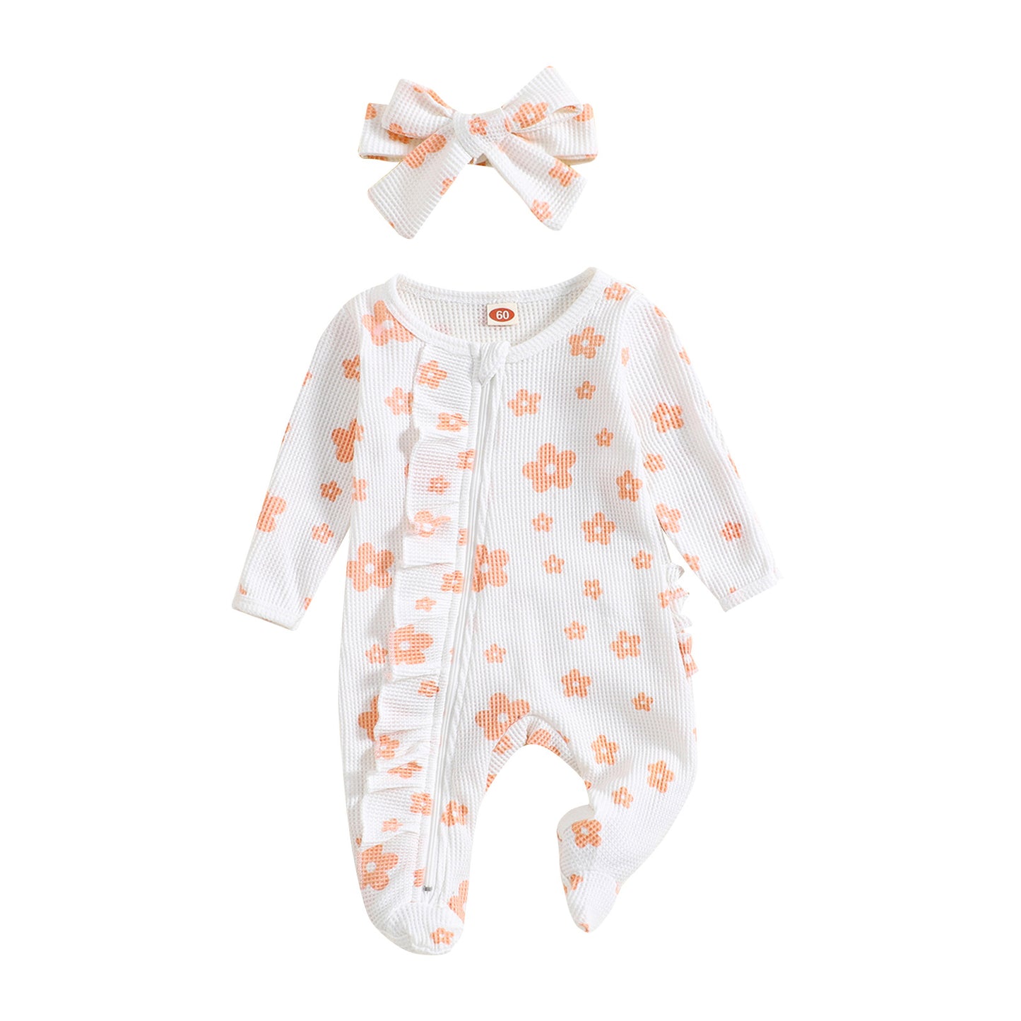 Waffle Print Crawling Suit with Headband