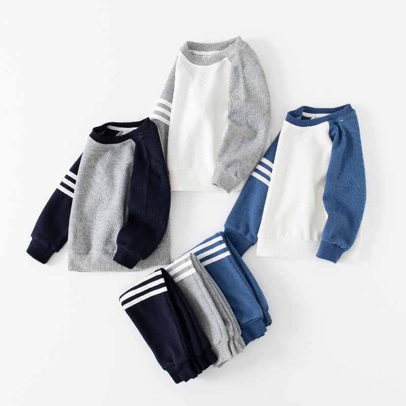 Boys Patchwork Sleeve Bars Sweater Set