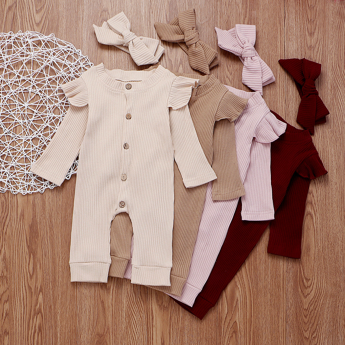 Long Sleeve Button Romper & Headband