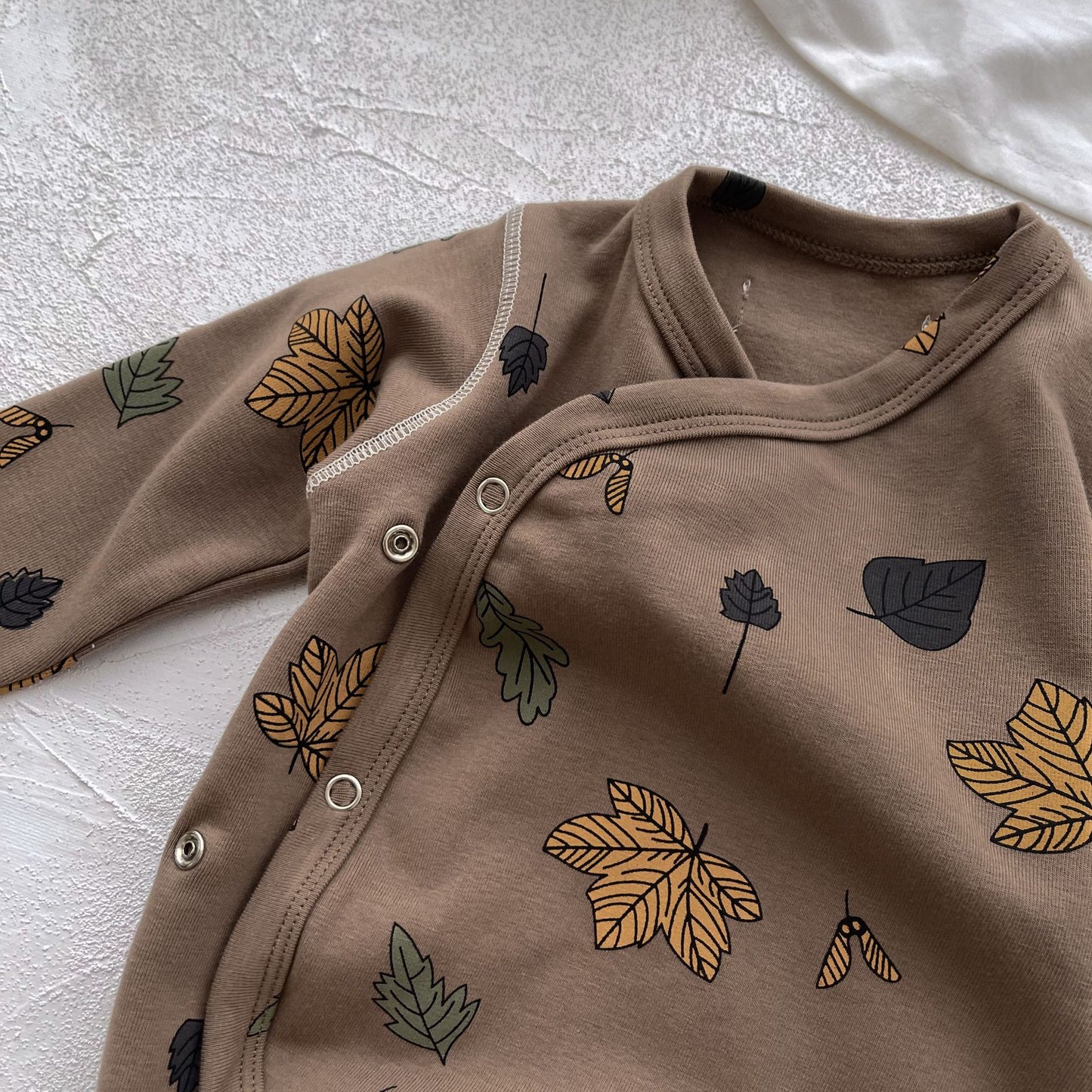 Printed Apple Leaf Placket Long-sleeve Romper