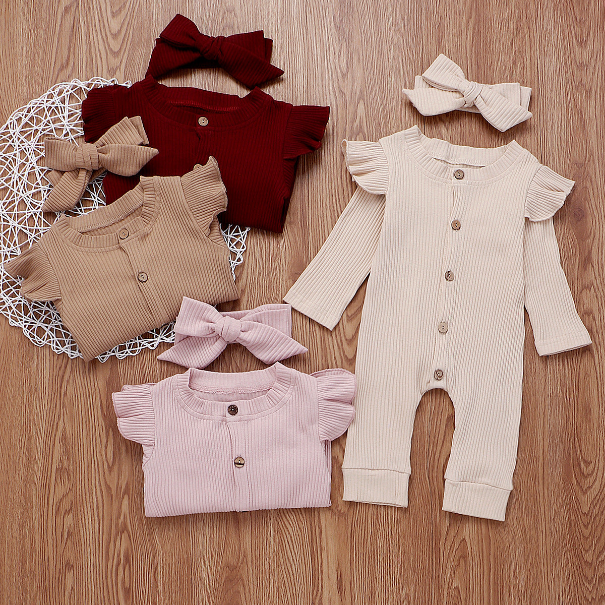 Long Sleeve Button Romper & Headband