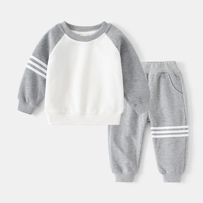 Boys Patchwork Sleeve Bars Sweater Set