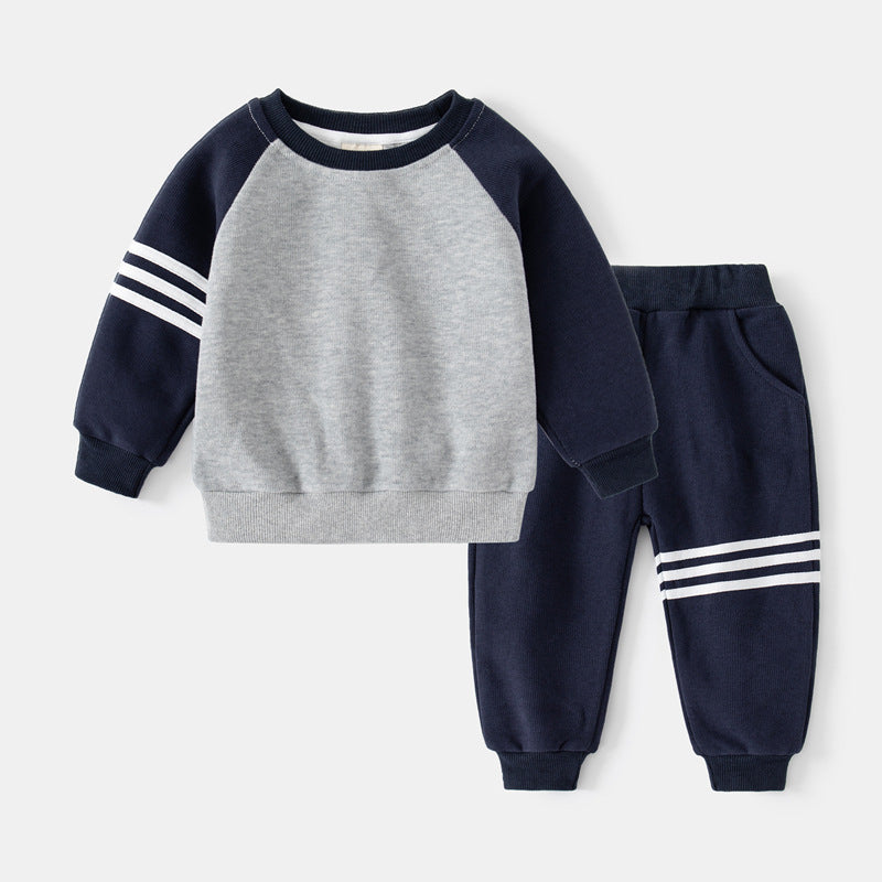 Boys Patchwork Sleeve Bars Sweater Set