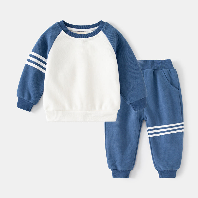 Boys Patchwork Sleeve Bars Sweater Set