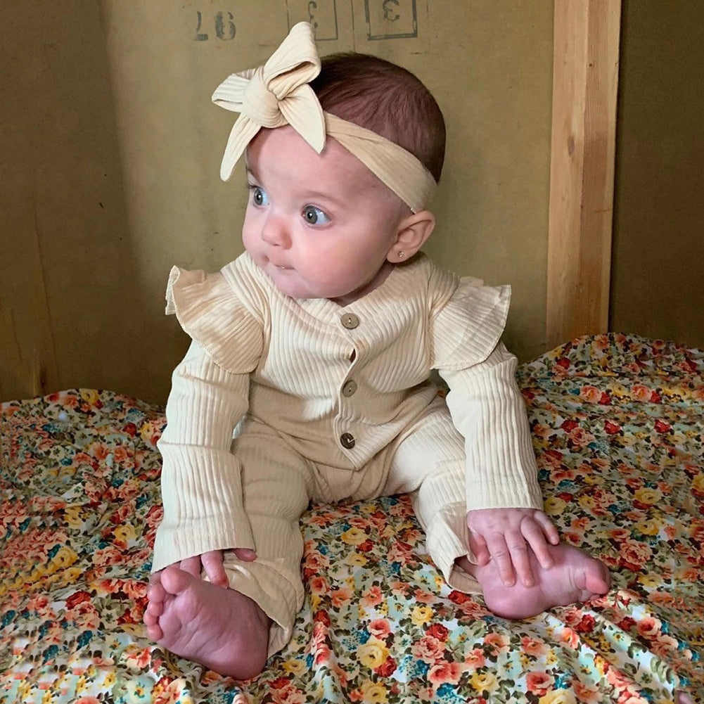 Long Sleeve Button Romper & Headband