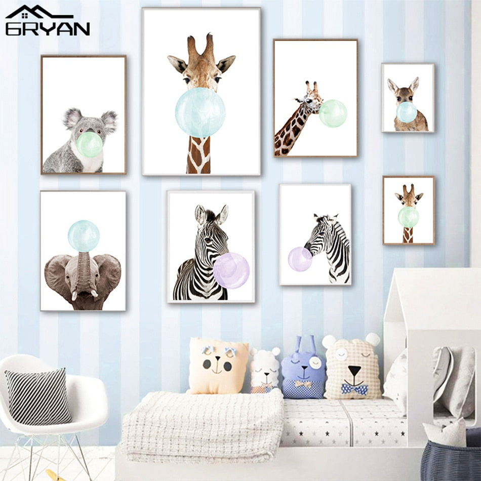 Baby Animals Bubble Gum Canvas Poster