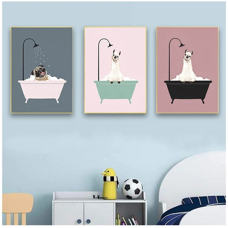 Nordic Nursery Cartoon Bath Animal Posters