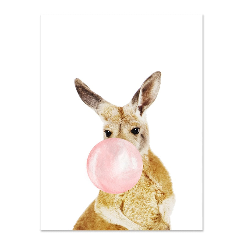 Pink Bubble Gum Baby Animal Canvas Poster