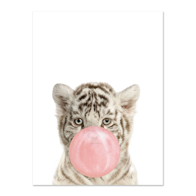 Pink Bubble Gum Baby Animal Canvas Poster