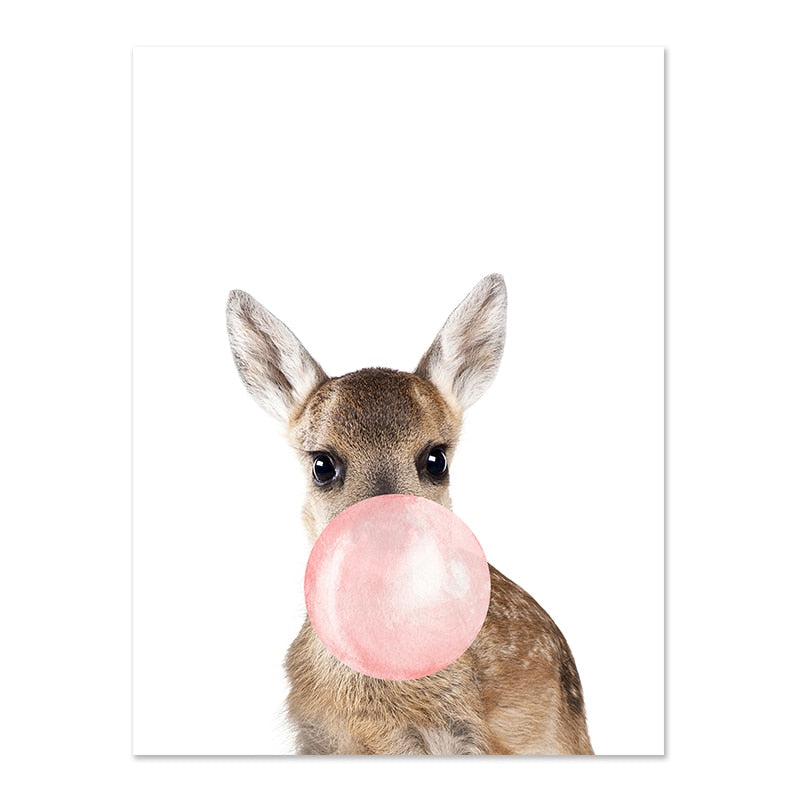 Pink Bubble Gum Baby Animal Canvas Poster