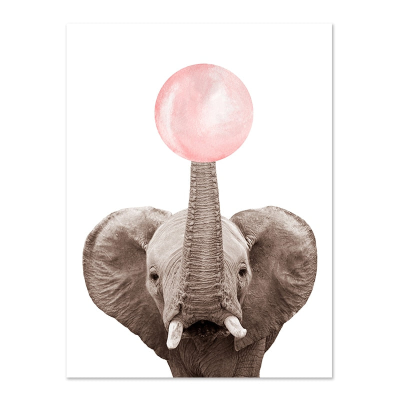 Pink Bubble Gum Baby Animal Canvas Poster