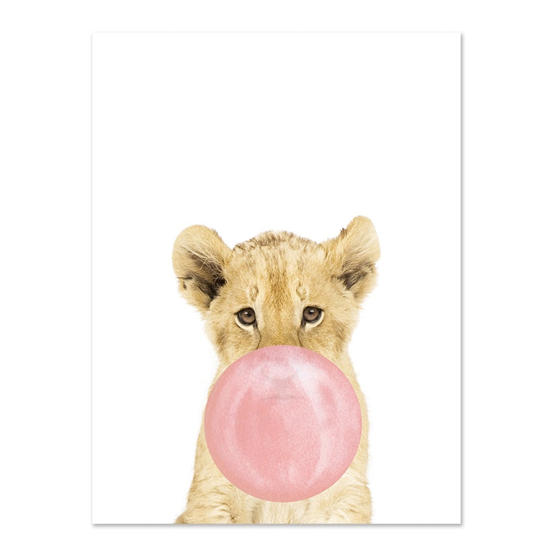 Pink Bubble Gum Baby Animal Canvas Poster