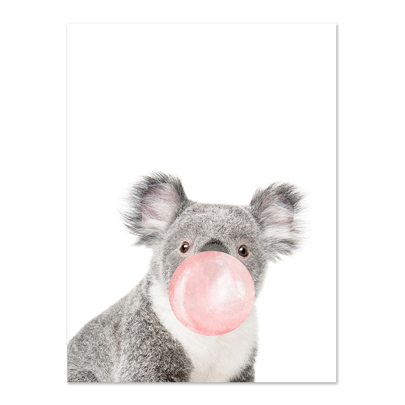 Pink Bubble Gum Baby Animal Canvas Poster