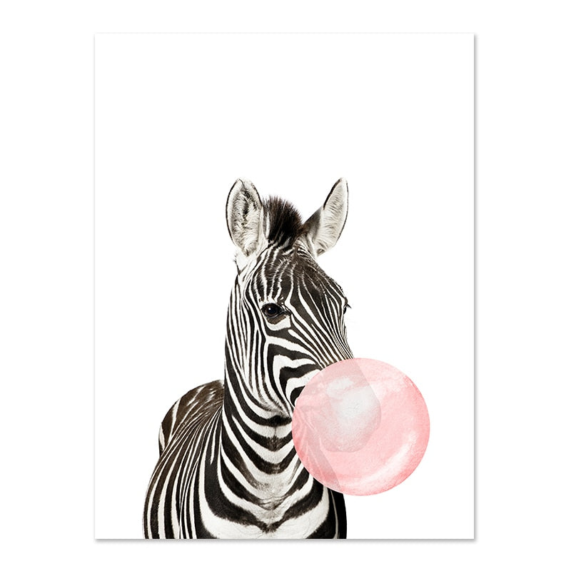 Pink Bubble Gum Baby Animal Canvas Poster