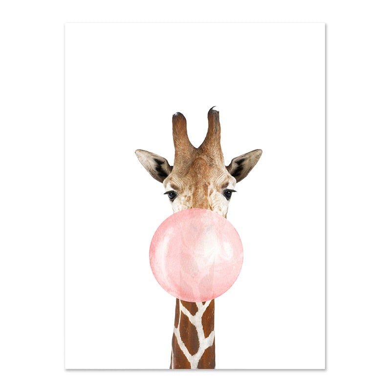 Pink Bubble Gum Baby Animal Canvas Poster