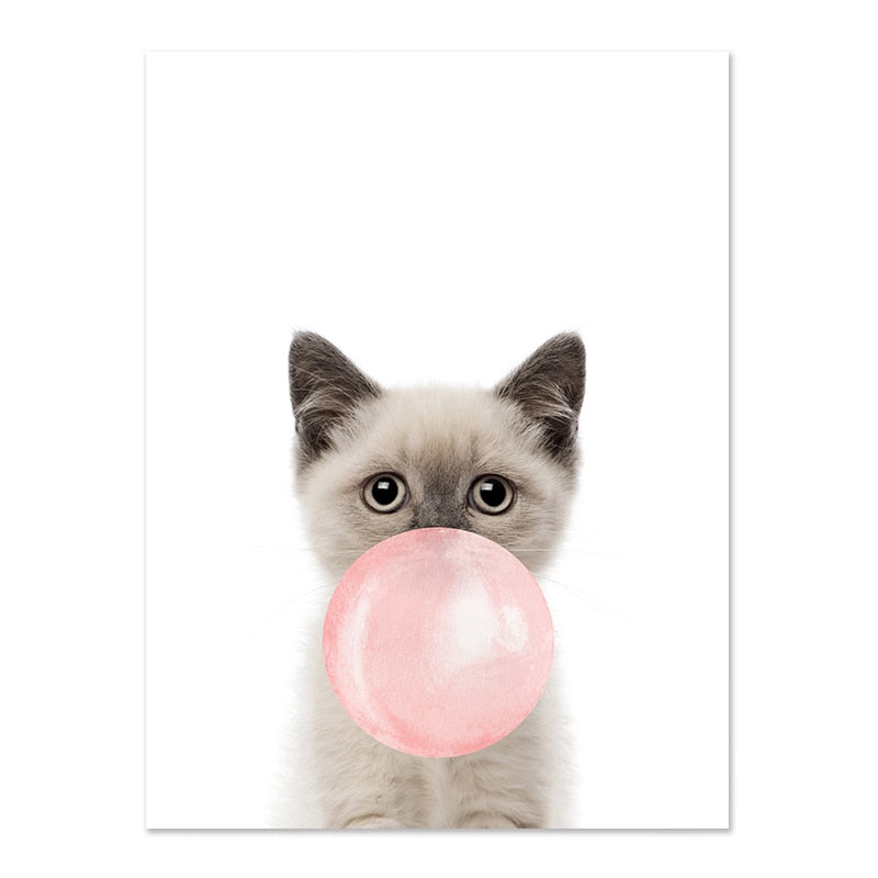 Pink Bubble Gum Baby Animal Canvas Poster