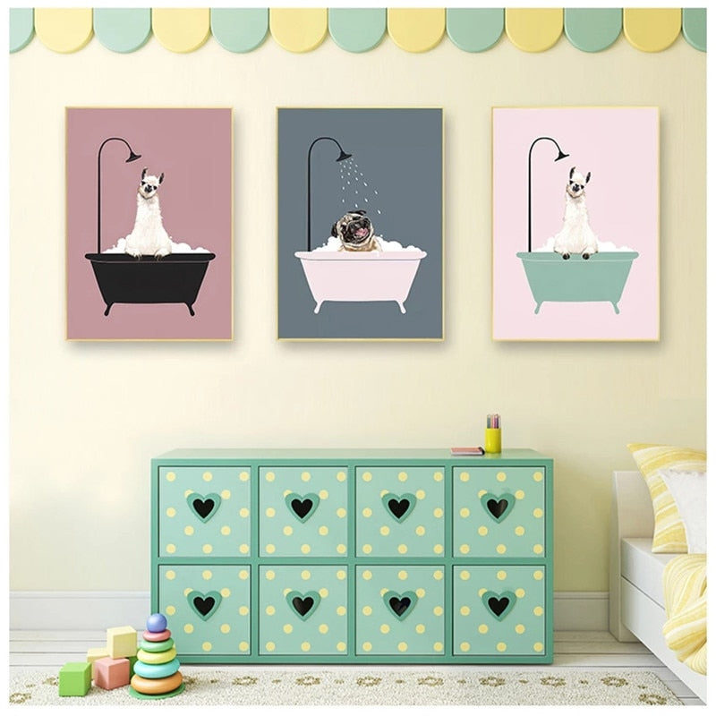 Nordic Nursery Cartoon Bath Animal Posters