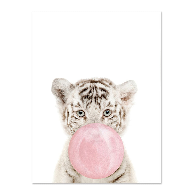 Pink Bubble Gum Baby Animal Canvas Poster