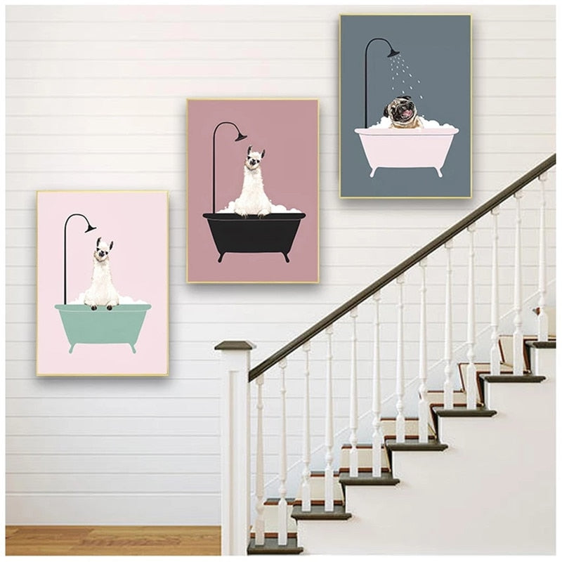 Nordic Nursery Cartoon Bath Animal Posters