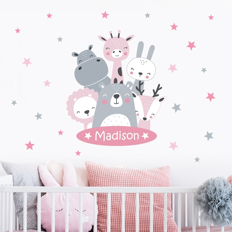 Custom Baby Name Animal Nursery Wall Decals